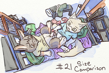 anthro balls bed bedroom big_penis clothed clothing comparing comparing_penis duo erection furniture genitals humanoid_genitalia humanoid_penis male male/male on_bed penis penis_size_difference size_difference slightly_chubby topwear underwear lavilovi kinktober dankitty_(lavilovi) sambun_(tim) domestic_cat felid feline felis lagomorph leporid mammal rabbit 2020 digital_media_(artwork)