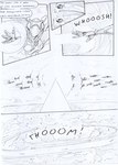 aircraft airship border charging_up cloud destroyed_vehicle dialogue energy_beam explosion field machine mecha onomatopoeia outside_border sky skyscape sound_effects speech_bubble text vehicle wings zero_pictured kitfox-crimson stolen_generation black_and_white comic english_text monochrome sketch