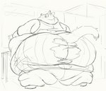 anthro arm_rolls back_rolls belly_rolls big_butt bottomwear butt chubby_cheeks clothed clothing fat_rolls female huge_butt leg_rolls looking_at_butt morbidly_obese morbidly_obese_anthro morbidly_obese_female neck_rolls obese obese_anthro obese_female overweight overweight_anthro overweight_female partially_clothed rear_view shirt skirt solo standing tail tank_top topwear torn_bottomwear torn_clothing torn_skirt cettus ainsley_(cettus) canid canine fox mammal 2021 sketch