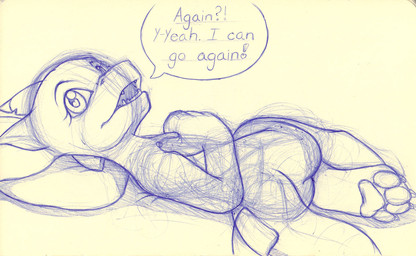anthro butt dialogue exclamation_point female hand_on_chest head_on_pillow heart_eyes heart_font heart_symbol interrobang looking_at_viewer looking_back lying notched_ear nude on_side pawpads pillow question_mark rear_view shadow simple_background solo speech_bubble talking_to_viewer text white_background young young_anthro sogaroth vivian_(sogaroth) aquatic fish shark blue_and_white english_text guide_lines monochrome traditional_media_(artwork)