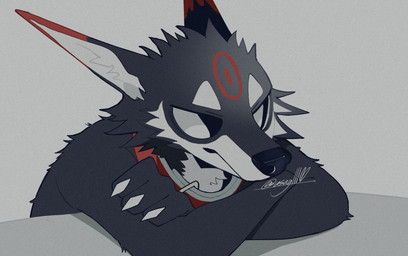 anthro black_eyes collar collar_only crossed_arms dipstick_ears ear_markings fur grey_background grey_body grey_ears grey_fur inner_ear_fluff leather leather_collar male male_anthro monotone_inner_ear multicolored_ears no_pupils nude red_body red_ears red_fur simple_background solo text three-quarter_view tuft white_body white_fur white_inner_ear white_inner_ear_fluff usag11100 canid canine canis mammal wolf artist_name digital_drawing_(artwork) digital_media_(artwork) hi_res