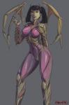 areola black_hair breasts female genitals hair looking_at_viewer navel nipples not_furry nude pussy simple_background smile solo spikes standing teeth aka6 blizzard_entertainment starcraft infested_kerrigan sarah_kerrigan alien flesh_creature human humanoid hybrid mammal zerg digital_media_(artwork) letterbox