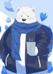 anthro candy chocolate clothing dessert food fur heart_symbol humanoid_hands kemono male overweight overweight_anthro overweight_male scarf solo sweater topwear white_body white_fur en_1_9 white_day bear mammal polar_bear ursine 2021 hi_res