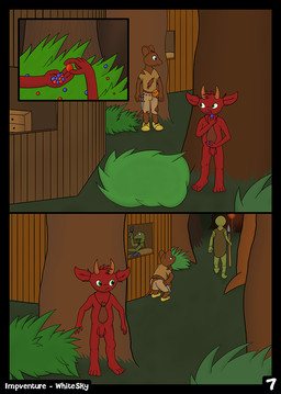ambiguous_gender anthro balls casual_nudity clothing dagger flaccid foreskin forest genitals group impventure male melee_weapon nude penis plant tree weapon young whitesky amphibian frog imp mammal mouse murid murine rodent