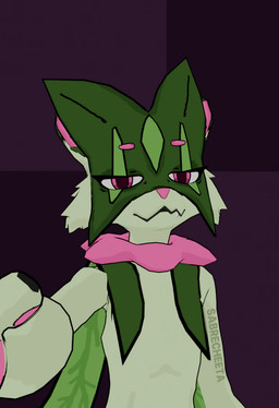 3_fingers 3_toes anthro biped blush camera claws cloak clothing fangs feet female fingers flat_chested flower_(anatomy) fur green_body green_fur happy holding_camera holding_object leaf looking_at_viewer magician mask neckwear nude pawpads pink_eyes plant simple_background smile solo teeth toes tuft unimpressed sabrecheeta nintendo pokemon masqa_(sabrecheeta) generation_9_pokemon meowscarada pokemon_(species) animated short_playtime video