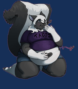 anthro barefoot belly belly_overhang big_belly big_breasts big_tail black_body black_fur black_nose blue_eyes bottomwear breasts burping chubby_cheeks claws clothed clothing covering covering_mouth denim denim_bottomwear denim_clothing denim_shorts double_chin feet female fur gloves_(marking) hair hand_on_belly heart_(marking) kneeling leg_markings lips markings muffin_top multicolored_body multicolored_fur navel obese obese_anthro obese_female onomatopoeia outline overweight overweight_anthro overweight_female panties pawpads pink_outline pivoted_ears purple_clothing purple_shirt purple_topwear rumbling_stomach seiza shirt shorts simple_background sitting socks_(marking) solo sound_effects squish tail text text_on_clothing text_on_shirt text_on_t-shirt text_on_topwear thick_thighs thong_straps three-quarter_view topwear transparent_background two_tone_body two_tone_fur underwear upset_stomach white_body white_fur white_hair mookierific jessica_(coaster14) mammal mephitid skunk 2013 alpha_channel digital_drawing_(artwork) digital_media_(artwork) full-length_portrait hi_res portrait signature