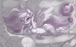 anthro anthrofied areola breasts casual_exposure clothed clothing cutie_mark feathered_wings feathers female hair horn legwear long_hair looking_at_viewer nipples solo wings xennos friendship_is_magic hasbro my_little_pony mythology princess_luna_(mlp) equid equine mammal mythological_creature mythological_equine winged_unicorn 16:10 2016 monochrome widescreen