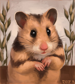 ambiguous_gender black_eyes feral field fur pink_nose sky solo tan_body tan_fur wheat wheat_field whiskers white_sky alexpahomov cricetid hamster mammal rodent syrian_hamster 2023 hi_res