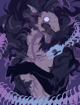 anthro bared_teeth black_body black_fur empty_eyes front_view fur gloves_(marking) grey_body grey_fur grey_teeth long_neck male male_anthro markings nude purple_background simple_background solo teeth white_body white_eyes corzh77 mythology dragon furred_dragon furred_scalie mythological_creature mythological_scalie scalie absurd_res bust_portrait hi_res portrait