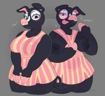 anthro big_breasts black_body black_skin blush breasts clothing dress eyelashes female front_view hoof_hands looking_at_viewer nipples pink_nose solo sundress thick_thighs tongue tongue_out snailerpark animal_crossing nintendo agnes_(animal_crossing) domestic_pig mammal suid suina sus_(pig) hi_res