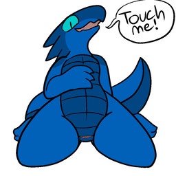 animal_genitalia anthro biped blue_body blue_skin cloaca dialogue female flat_chested genitals horizontal_cloaca inviting kneeling looking_at_viewer nude presenting smile solo spreading text trout_(artist) lolori kobold reptile scalie 1:1 2017 aliasing digital_media_(artwork) english_text