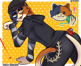 5_fingers anthro beanie black_bottomwear black_clothing black_hoodie black_pants black_topwear border bottomwear butt clothing dotted_background ear_piercing exclamation_point female fingers fur hat headgear headwear hoodie laser_pointer male mottled multicolored_body multicolored_fur pants pattern_background piebald piercing simple_background solo text topwear white_border yarn divinely02 ambient_among_us among_us epic_games fortnite innersloth twitter crewmate_(among_us) meow_skulls meowscles calico_cat domestic_cat felid feline felis mammal 2022 absurd_res artist_name hi_res brother_(lore) brother_and_sister_(lore) sibling_(lore) sister_(lore)