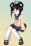 2021 anthro bear black_body black_fur black_nose blep bottomwear clothed clothing digital_media_(artwork) female footwear fully_clothed fur giant_panda gradient_background heart_eyes heart_symbol hi_res ken_ashcorp kenny_(kenashcorp) light lighting mammal shaded shadow shoes simple_background sitting skirt solo tongue tongue_out white_body white_fur yshanii