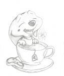 beverage container cup eyes_closed female feral food fruit open_mouth open_smile plant relaxing saucer simple_background smile solo tea white_background cadpig07 101_dalmatians disney cadpig canid canine canis dalmatian domestic_dog mammal 2007 graphite_(artwork) greyscale monochrome traditional_media_(artwork)