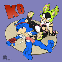 4_toes after_fight anthro balls barefoot belly blue_body blue_eyes blue_fur blue_quills blush blush_lines bodily_fluids bracelet clothing cosplay cum cum_on_feet defeated dialogue digital_coloring duo ear_piercing ear_ring erection feet female foot_fetish foot_play footjob fur game_over gameplay_mechanics genital_fluids genitals glans green_body green_fur grin jewelry k.o. keikogi male male/female martial_arts_uniform orgasm penile penis piercing pink_penis quills_(anatomy) ring_piercing sex sharp_teeth smile soles spiked_bracelet spikes sportswear stirrup_legwear tan_arms tan_belly tan_mouth tan_soles teeth text toes underwear white_sclera introvertedpooch capcom idw_publishing sega sonic_the_hedgehog_(comics) sonic_the_hedgehog_(idw) sonic_the_hedgehog_(series) street_fighter juri_han ryu_(street_fighter) sonic_the_hedgehog surge_the_tenrec afrosoricid eulipotyphlan hedgehog mammal tenrec 2026 absurd_res colored digital_media_(artwork) english_text hi_res