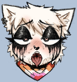 ahegao ambiguous_form blush bodily_fluids drooling female feral fluffy heart_eyes heart_symbol lesbian_pride_colors lgbt_pride looking_pleasured makeup open_mouth piercing pride_colors running_makeup saliva solo sweat tongue tongue_out altcat felid feline mammal
