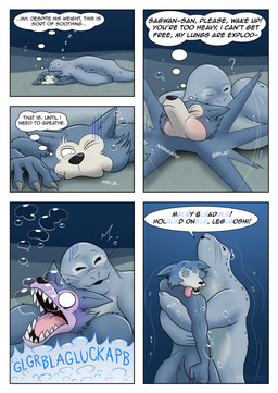 air_bubble anthro asphyxiation black_nose butt dialogue drowning duo eye_scar facial_scar fangs fully_submerged fur grey_body grey_fur grey_skin male nude nude_anthro nude_male pinned pinned_to_ground scar sleeping sound_effects speech_bubble spiral spiral_eyes struggling swimming teeth text thought_bubble tongue tongue_out underwater vowelless vowelless_sound_effect waking_up water zzz ricowolfdog beastars legoshi_(beastars) sagwuan_(beastars) aquatic canid canine canis mammal pinniped seal wolf comic english_text hi_res