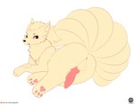 9_tails animal_genitalia animal_penis anus balls blush butt canine_genitalia canine_penis erection feral fur genitals knot lying male multi_tail orange_body orange_fur paws penis simple_background solo tail text senz nintendo pokemon generation_1_pokemon ninetales pokemon_(species) absurd_res hi_res url