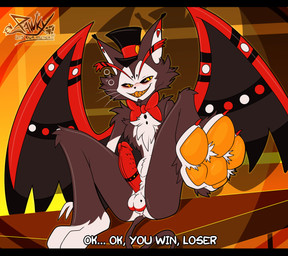 anthro anus balls drunk feet foot_focus genitals male membrane_(anatomy) membranous_wings pawpads paws penile_spines penis raised_paw solo substance_intoxication wings pawzzhky hazbin_hotel hellaverse husk_(hazbin_hotel) domestic_cat felid feline felis hybrid mammal