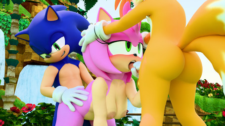 anthro anthro_on_anthro anthro_penetrated anthro_penetrating anthro_penetrating_anthro areola blue_body breasts butt clothing erection fellatio female female_penetrated fur genitals gloves gloves_only green_eyes group group_sex hair handwear handwear_only male male/female male_penetrating male_penetrating_female mostly_nude multicolored_body multicolored_fur nipples oral outside penetration penile penile_penetration penis penis_in_vagina pink_body pink_hair sex spitroast tan_body threesome trio two_tone_body two_tone_fur vaginal vaginal_penetration white_body white_fur yellow_body yellow_fur twintails3d sega sonic_the_hedgehog_(series) amy_rose miles_prower sonic_the_hedgehog canid canine eulipotyphlan fox hedgehog mammal 2026 3d_(artwork) absurd_res digital_media_(artwork) hi_res