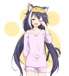 black_body black_fur black_hair blush clothing female flat_chested fur green_eyes hair long_hair pajamas simple_background solo felutiahime cygames princess_connect! princess_connect!_re:dive karyl_(princess_connect!) animal_humanoid cat_humanoid felid felid_humanoid feline feline_humanoid humanoid mammal mammal_humanoid hi_res