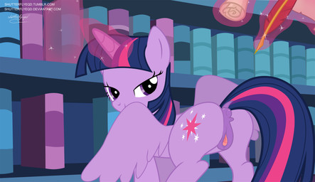 animal_genitalia animal_vulva anus bedroom_eyes bodily_fluids book butt clitoral_winking clitoris cutie_mark dock_(anatomy) equine_anus equine_genitalia equine_vulva feathered_wings feathers female feral genital_fluids genitals hair half-closed_eyes horn inside library looking_at_viewer looking_back loose_feather magic multicolored_hair narrowed_eyes presenting puffy_anus purple_body purple_eyes purple_feathers purple_hair quill scroll seductive solo tail vaginal_fluids vulva wings shutterflyeqd friendship_is_magic hasbro my_little_pony mythology twilight_sparkle_(mlp) equid equine mammal mythological_creature mythological_equine winged_unicorn 2016 hi_res