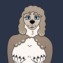 anthro blep blue_eyes breast_grab breasts female grey_body hand_on_breast heart_(marking) markings medium_breasts seductive self_grope solo tongue tongue_out white_body barkbeast lyra_(barkbeast) canid canine canis domestic_dog mammal poodle 1:1 animated half-length_portrait hi_res loop portrait