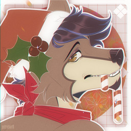 anthro candy candy_cane candy_cane_in_mouth christmas_clothing christmas_headwear clothing dessert fangs food fur hair half-closed_eyes hat head_turned headgear headwear holidays looking_back male narrowed_eyes santa_hat scarf solo sparkles sparkling_eyes teeth eurikagray christmas marcus_hunter canid canine canis mammal wolf 1:1 2025 headshot_portrait portrait signature