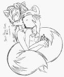 anthro duo grey_background hand_holding hug male male/male simple_background text white_background fox_lee archie_comics sega sonic_the_hedgehog_(archie) sonic_the_hedgehog_(comics) sonic_the_hedgehog_(series) elias_acorn miles_prower canid canine fox mammal english_text monochrome