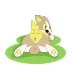 anus backsack balls butt feet feral genitals looking_at_viewer lying male on_front paws rear_view smile smiling_at_viewer solo tongue tongue_out moogle_mogsey nintendo pokemon canid canine generation_8_pokemon mammal pokemon_(species) yamper 1:1 absurd_res hi_res