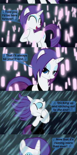 blue_eyes blue_eyeshadow city clothing eyeshadow female feral green_eyes hair horn makeup multicolored_hair outside pink_hair purple_hair raining singing text two_tone_hair umbrella beavernator friendship_is_magic hasbro my_little_pony mythology rihanna rarity_(mlp) sweetie_belle_(mlp) equid equine mammal mythological_creature mythological_equine unicorn 2014 absurd_res comic english_text hi_res long_image tall_image url
