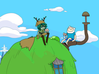 animal_hood antlers boots bottomwear chimney clothed clothing cloud detailed_background duo eating eating_food female food footwear green_body green_eyes green_skin hard_vore hat headgear headwear horn leaf leaf_hair male mask not_furry pants plant plant_hair pseudo_hair sandwich_(food) shirt shoes shorts sitting sky t-shirt toony topwear tree tree_house tunic vore wearing_mask discount-supervillain adventure_time cartoon_network finn_the_human huntress_wizard elemental_creature elemental_humanoid flora_fauna food_creature human humanoid mammal plant_humanoid 4:3 digital_media_(artwork)