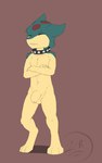 anthro anthrofied balls crossed_arms digitigrade eyes_closed flaccid foreskin genitals male neckwear neckwear_only penis pokemorph solo thick_penis littlerager nintendo pokemon brandon_(littlerager) generation_2_pokemon pokemon_(species) quilava hi_res