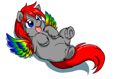 ambiguous_feral ambiguous_gender blue_eyes feathered_wings feathers feral fur grey_body grey_fur grey_hooves hair hooves lying on_back open_mouth quadruped rainbow_wings red_hair red_tail simple_background smile solo tail white_background wings young young_ambiguous young_feral marcusmaximus fluffy_pony mythology equid equine fluffy_pony_(species) mammal mythological_creature mythological_equine pegasus digital_media_(artwork) english_description shaded