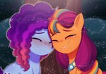 badge blush bodily_fluids crying cuddling duo eyes_closed female feral freckles hair head_to_head horn purple_hair tears tears_of_joy marenlicious hasbro mlp_g5 my_little_pony mythology misty_brightdawn_(mlp) sunny_starscout_(mlp) earth_pony equid equine horse mammal mythological_creature mythological_equine pony unicorn hi_res