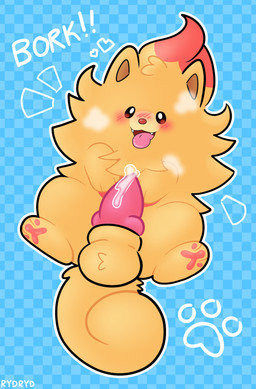 animal_genitalia animal_penis balls barking big_penis black_eyes blush blush_lines bodily_fluids brown_nose canine_genitalia canine_penis checkered checkered_background fangs feral footprint fur genital_fluids genitals hair heart_symbol high-angle_view huge_penis knot knotted_penis lying male multicolored_hair on_back orange_body orange_ears orange_fur orange_hair orange_tail pattern_background pawpads pawprint penis pink_pawpads precum red_hair sharp_teeth simple_background smile solo tail teeth text three-quarter_view two_tone_hair rydryd nintendo pokemon pokemon_winds_and_waves canid canine generation_10_pokemon mammal pokemon_(species) pombon 2026 absurd_res artist_name digital_media_(artwork) hi_res