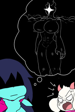 angry anthro big_breasts black_body breasts cross-popping_vein female horn imagining male nude nude_female nude_humanoid thinking enigi09 deltarune undertale_(series) kris_dreemurr ralsei bovid caprine goat human humanoid mammal titan_(deltarune) 2:3 hi_res