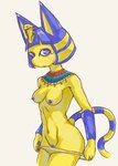 3_fingers anthro areola armband blue_areola blue_armband blue_ears blue_eyeliner blue_eyes blue_hair blue_nipples blue_pawpads blue_stripes blush breasts clothing clothing_pull egyptian egyptian_clothing eyeliner female fingers fur hair handpaw heart_eyes heart_symbol looking_at_viewer makeup markings mostly_nude navel nipples panties panty_pull pawpads paws pink_pupils pupils ribs side_butt simple_background skinny solo striped_markings striped_tail stripes tail tail_markings underwear underwear_pull undressing uraeus usekh ventral_groove white_background yellow_body yellow_breasts yellow_fur yellow_hands yellow_inner_ear yellow_stripes delimitji animal_crossing nintendo ankha_(animal_crossing) domestic_cat felid feline felis mammal hi_res