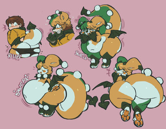 :3 asymmetrical_coloring belly belly_expansion belly_overhang big_belly big_tail black_mane black_tail black_tail_tip black_wings blush blush_(makeup) bodily_fluids bottomwear brown_hair butt butt_focus butt_wings cheek_tuft claws clothing clown_makeup contiguous_snout digitigrade dipstick_tail emanata expansion facial_tuft fat_rolls feet finger_claws flat_chested floppy_ears foot_focus gloves_(marking) green_body green_hair green_legs green_skin hair hand_on_cheek hand_on_chin happy heterochromia hindpaw hoodie horn huge_belly hyper hyper_belly jester leg_markings looking_pleasured mane markings membrane_(anatomy) membranous_wings mischievous mischievous_smile motion_lines multicolored_hair multicolored_paws multicolored_tail multiple_expressions multiple_poses nervous nude_ambiguous nude_anthro onomatopoeia open_mouth open_smile orange_body orange_clothing orange_eyes orange_hair orange_hoodie orange_legs orange_pawpads orange_skin orange_tail orange_topwear pants pawpads paws pink_background pose pseudo_clothing raised_tail rear_view rumbling_stomach shaking shocked short_hair short_horn side_view simple_background small_horn smile smiling_at_viewer smirk smirking_at_viewer smug snickering socks_(marking) solo sound_effects spade_tail sweat sweatdrop tail tail_markings text thick_tail thick_thighs toeless_(marking) topwear torn_bottomwear torn_clothing torn_pants transformation transformation_sequence tremble_spikes trembling tuft unusual_wing_placement wardrobe_malfunction weight_gain white_body white_butt white_skin wings serafphim charlie_(serafphim) ambiguous_species demon human imp mammal 2025 hi_res male_(lore)