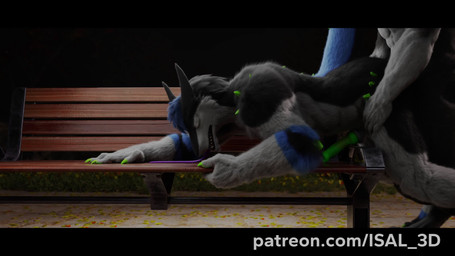 anal anal_penetration animal_genitalia animal_penis anthro anthro_on_anthro anthro_penetrated anthro_penetrating bench blue_body blue_fur blue_hair canine_genitalia canine_penis claws duo from_behind_position fur genitals grass green_claws green_eyes green_penis grey_body hair leaf long_tongue looking_pleasured male male/male moan multicolored_body multicolored_fur muscular muscular_anthro muscular_male night outside park penetration penis plant sex sharp_teeth sound_effects spikes tail teeth thick_tail tongue tongue_out isal canid canine canis hybrid mammal sergal wolf animated hi_res loop short_playtime sound watermark webm