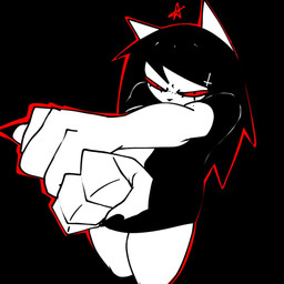 accessory alternative_fashion anthro arms_out black_background black_clothing black_hair clothed clothed_anthro clothed_female clothing cross eyelashes female female_anthro fingers fist front_view hair hair_accessory hairclip inverted_cross inverted_cross_hair_clip looking_at_viewer narrowed_eyes occult_symbol outline pentagram perspective red_outline red_sclera simple_background solo symbol thick_thighs white_body white_ears xarop77 catwitch_(xarop77) domestic_cat felid feline felis mammal 1:1 2024 digital_drawing_(artwork) digital_media_(artwork) portrait three-quarter_portrait
