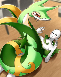 5_fingers ^o^ ambiguous_feral ambiguous_gender ambiguous_human ambiguous_on_bottom ambiguous_on_top arms_bent bald biped blurred_background blush blush_lines coiling coiling_another detailed_background duo feral feral_on_top fingers forked_tongue glistening glistening_eyes green_body green_tail human_on_bottom inside larger_ambiguous larger_feral legless looking_at_another looking_down looking_down_at_another lying markings multicolored_body noseless on_back on_bottom on_ground on_top open_mouth orange_eyes pink_tongue pupils serpentine size_difference slit_pupils smaller_ambiguous smaller_human snout tail tongue tongue_out white_body white_sclera yellow_body yellow_markings p1sse1 nintendo pokemon generation_5_pokemon human mammal pokemon_(species) serperior 2025 digital_media_(artwork) shaded soft_shading