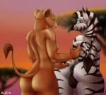 acacia_tree anthro anthrofied anus aroused big_anus big_butt black_stripes blue_eyes blurred_background breasts bubble_butt butt butt_grab chewing_grass detailed_background dock_(anatomy) duo eating equine_anus female female/female genitals grass hand_on_butt leaning leaning_forward legs_together looking_at_another looking_at_butt looking_at_viewer looking_back looking_down muscular muscular_female nude outside plant plump_labia predator/prey puffy_anus pussy rear_view savanna side_boob smile spread_butt spreading standing stripes sunset tail tail_grab tail_tuft thick_thighs thigh_gap tree tuft wide_hips yellow_sclera antira disney the_lion_guard the_lion_king muhimu nala_(the_lion_king) equid equine felid lion mammal pantherine zebra hi_res