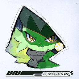 :3 ambiguous_gender anthro biped fur glistening glistening_eyes green_body green_fur kemono looking_at_viewer simple_background solo text white_background yellow_eyes kusan_nei nintendo pokemon felid feline floragato generation_9_pokemon mammal pokemon_(species) 2025 colored colored_sketch digital_drawing_(artwork) digital_media_(artwork) english_text flat_colors hi_res sketch