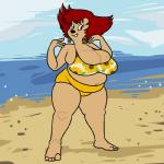 anthro beach belly big_breasts breasts clothing ear_piercing female hair mature_anthro mature_female overweight overweight_anthro overweight_female piercing seaside solo swimwear thick_thighs whiteraff disney goof_troop peg_pete canid canine canis domestic_dog mammal 1:1