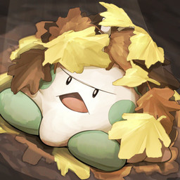 ambiguous_gender autumn_leaves black_eyes day fungus green_body leaf light light_beam multicolored_body not_furry on_ground open_mouth outside pink_tongue solo sunbeam sunlight tan_body tongue two_tone_body spicyichizo nintendo pokemon elemental_creature fungi_fauna generation_3_pokemon pokemon_(species) shroomish waddling_head 1:1 2026 absurd_res hi_res lighting shaded