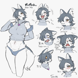 anthro black_hair clothing countershade_neck countershade_torso countershading crop_top expressions female hair kemono navel navel_piercing piercing shirt solo topwear sususuigi silver_foxy hi_res japanese_description