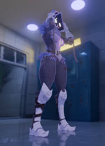 :3 anthro armor belt black_body black_fur breasts butt clothing dancing detailed_background eye_scar facial_scar featureless_crotch female footwear fur gloves handwear hood inside locker_room medium_breasts music pauldron scar shadow_face shaking_hips shin_guards shoes smile solo text topwear vyne epic_games fortnite raven_team_leader bear mammal 2025 3d_(artwork) 3d_animation animated artist_name digital_media_(artwork) hi_res loop short_playtime sound watermark webm