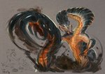 ambiguous_gender black_body black_scales claws duo feral mud orange_body orange_scales scales simple_background de_ktgr capcom monster_hunter almudron leviathan_(mh) 2021 hi_res