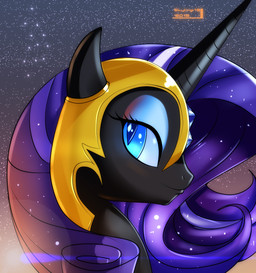 armor blue_eyes blue_eyeshadow eyeshadow female feral gem hair headgear helmet horn makeup multicolored_hair pupils purple_hair slit_pupils solo sparkles star sun sunset two_tone_hair skyart301 friendship_is_magic hasbro idw_publishing my_little_pony my_little_pony_(idw) mythology nightmare_rarity_(idw) equid equine mammal mythological_creature mythological_equine unicorn 2013 bust_portrait hi_res portrait